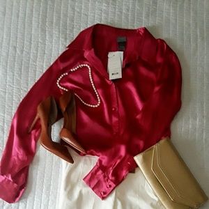 Beautiful jewel pink, silk button down blouse
